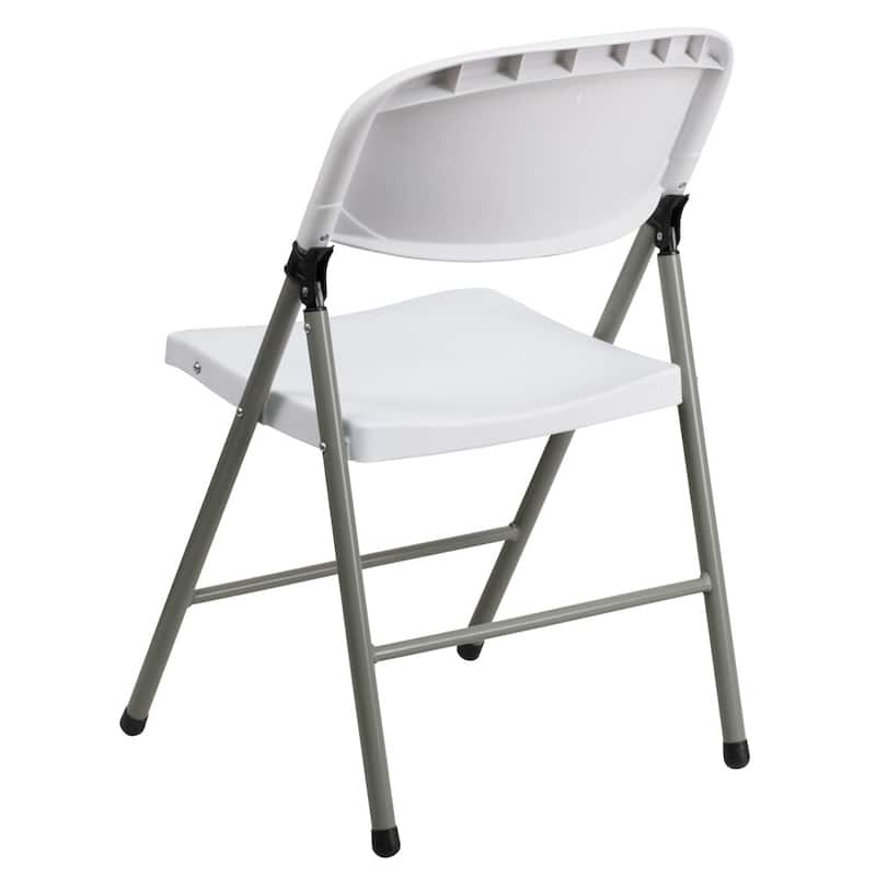 2 PK 330 lb. Capacity White Plastic Folding Chair with Gray Frame