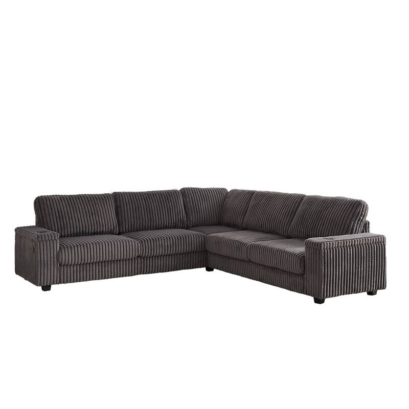 110" Corduroy L-Shaped Sectional Sofa with Storage, USB Charging and Cup Holders