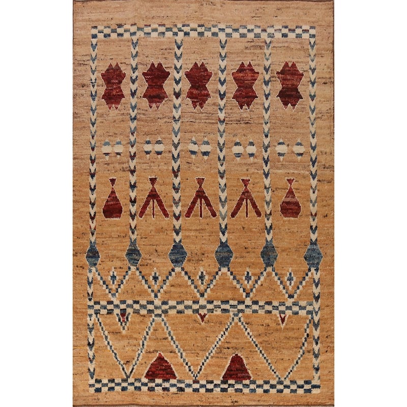 Geometric Tribal Moroccan Rug Hand-Knotted Multi-Color Wool Carpet - 6'9" x 9'7"