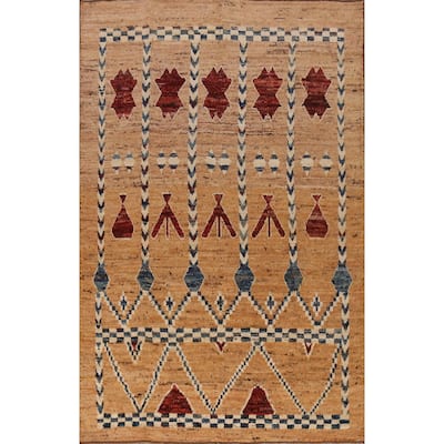Geometric Tribal Moroccan Rug Hand-Knotted Multi-Color Wool Carpet - 6'9" x 9'7"