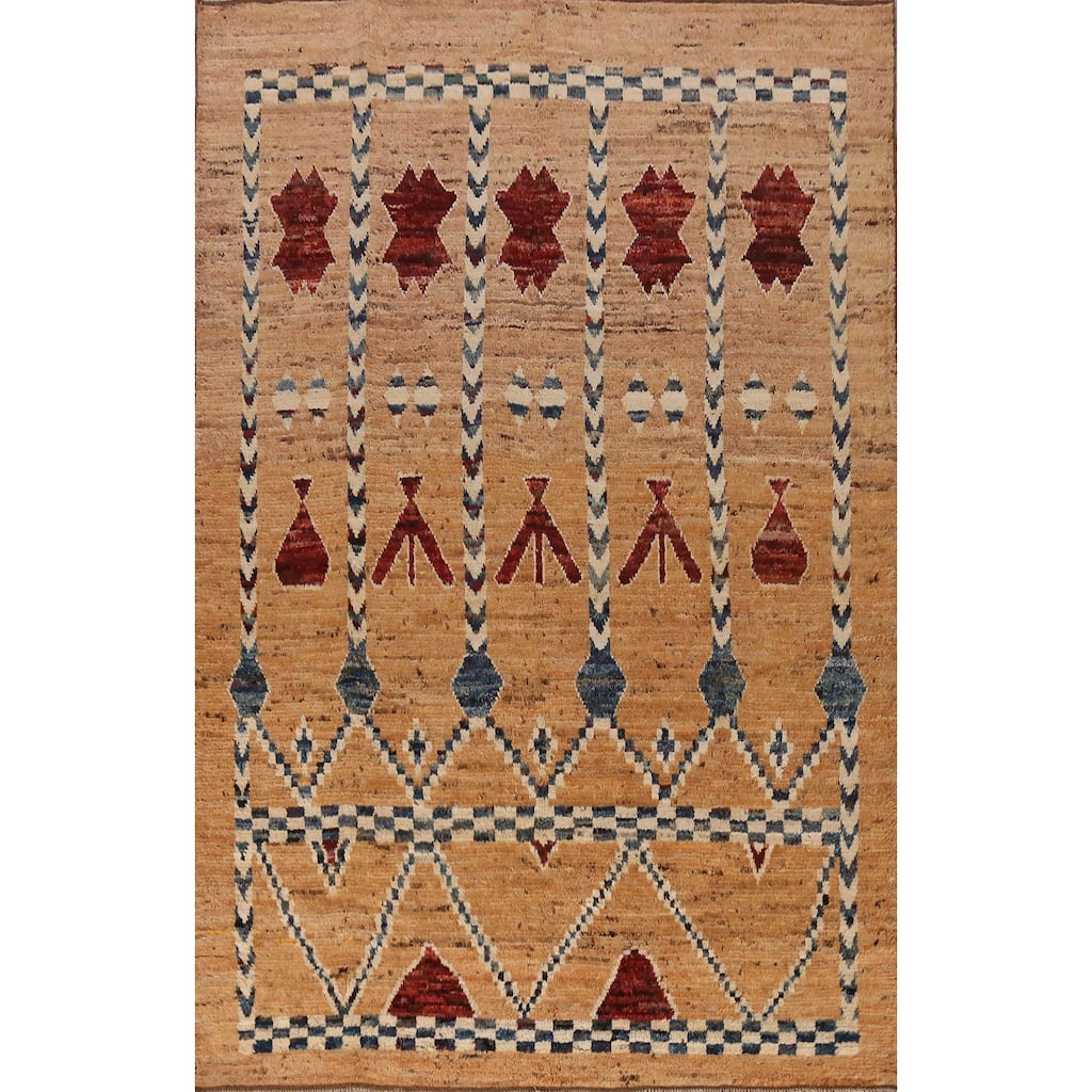 Geometric Tribal Moroccan Rug Hand-Knotted Multi-Color Wool Carpet - 6'9" x 9'7"