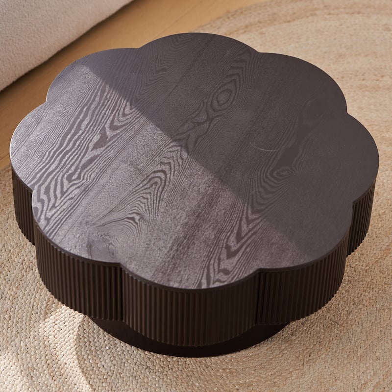 Modern Solid Wood Veneered Round/Oval/Rectangular Coffee Tea Table with Storage.