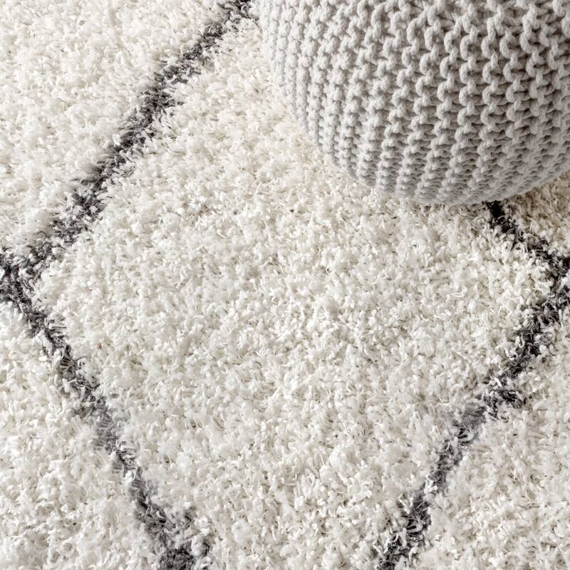 JONATHAN Y Modern Shag Plush Tassel Moroccan Geometric Trellis Area Rug