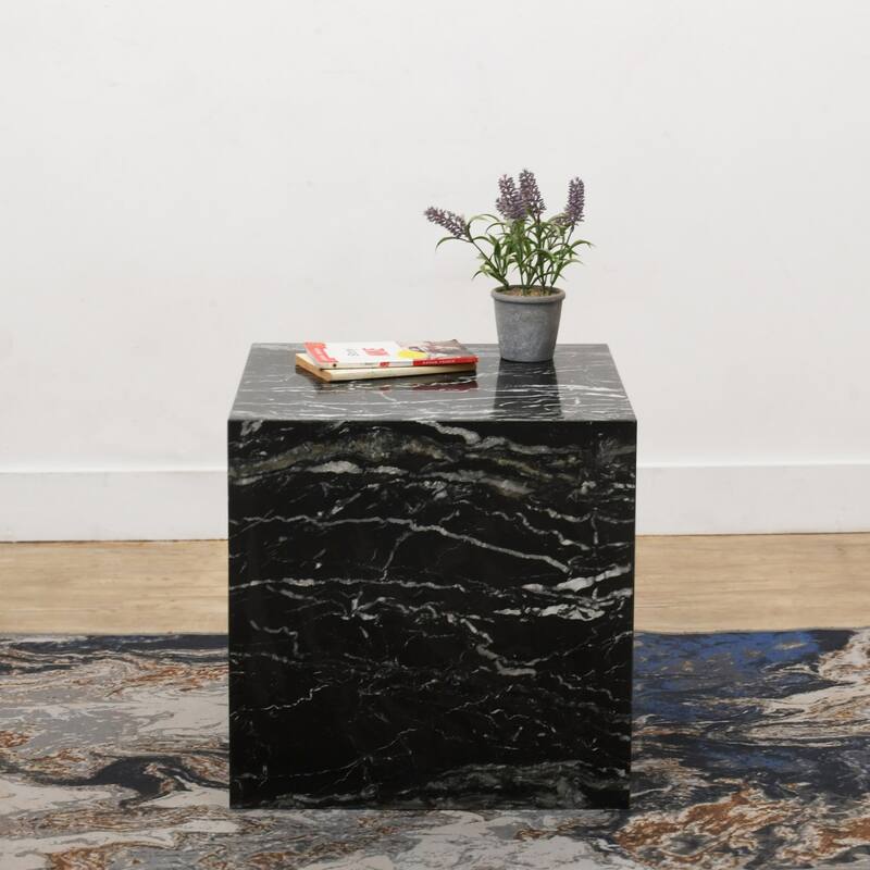 Square Marble Side Table - 18" - Black and White