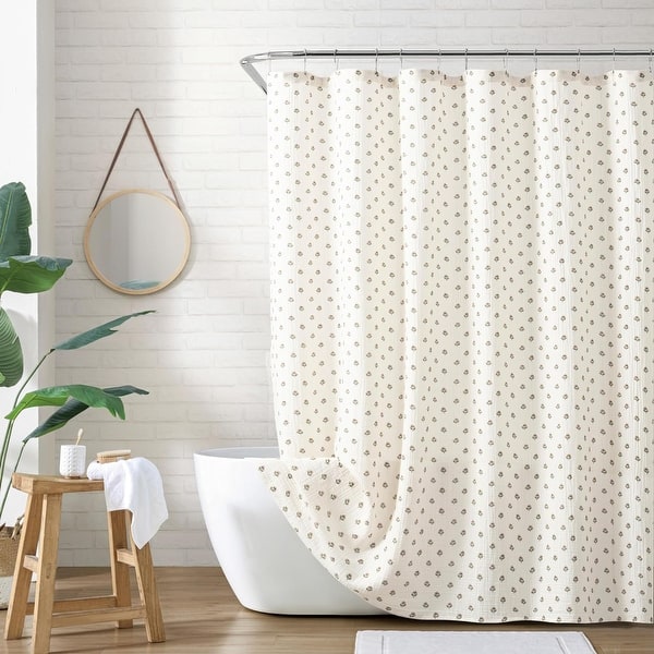 100% Cotton Fabric Shower Curtain, Multi Block Print, 72 x 72 Inches
