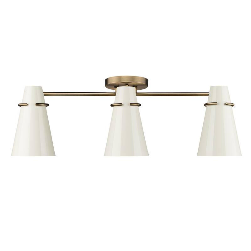 Reeva 3 Light Semi-Flush - Modern Brass with Glossy Ecru