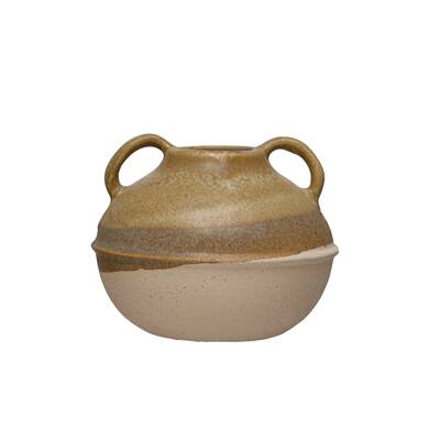 Stoneware Tri-Tone Vase with Handles