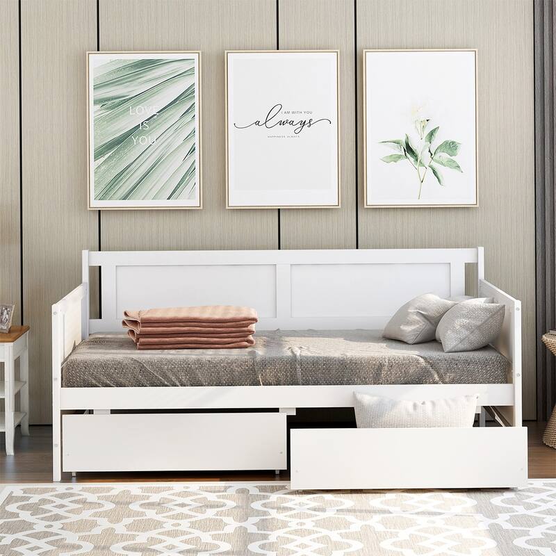 Merax Solid Wood Twin Size Daybed with 2-Drawers