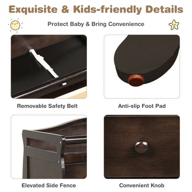 Baby Changing Table Infant Diaper with 3 Drawers and Safety Belt-Brown - 35.5" x 23" x 39" (L x W x H)