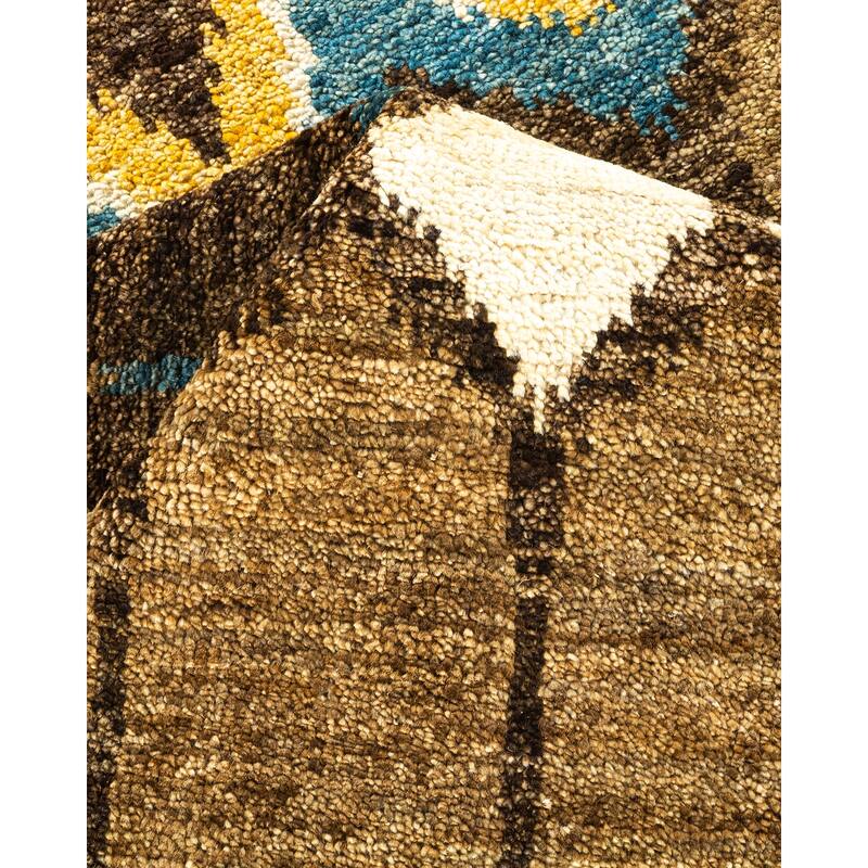 Overton Hand Knotted Wool Contemporary Ikat Green Area Rug - 6' x 9'
