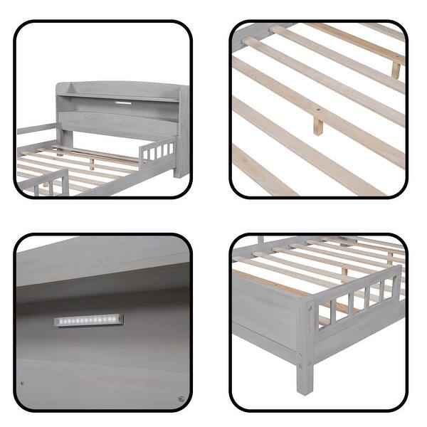 Wood Full Size Platform Bed with Builtin LED Light Bed Bath & Beyond