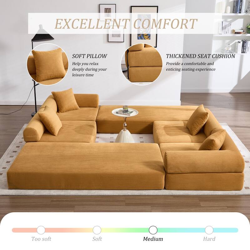 HOMEFUN Corduroy Upholstered Convertible Folding Sofa Bed with Fixed Frame and Pillow Back Handrail