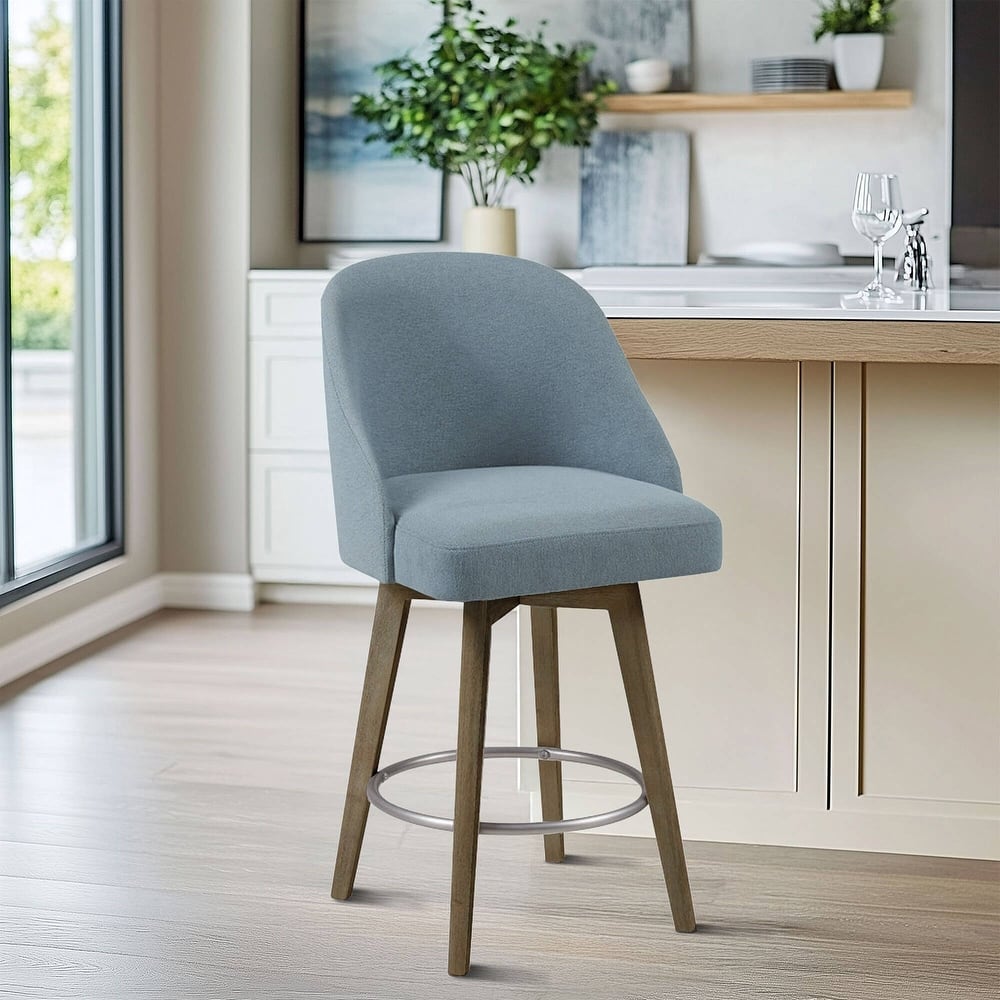 Madison Park Pearce Swivel Upholstered Counter Stool with Solid Wood Legs & Metal Footrest