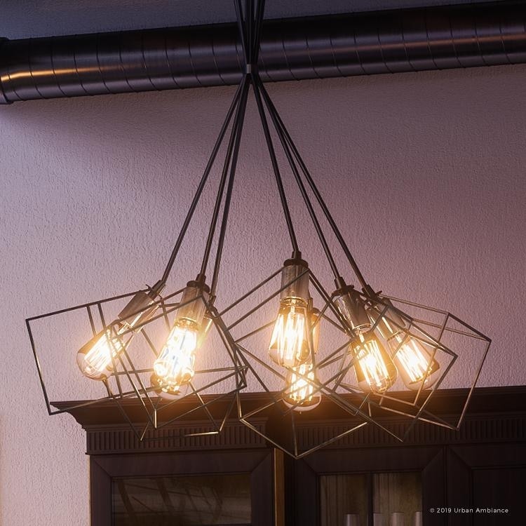 Luxury Modern Chandelier, 9.75"H x 17"W, with Multi-Cube Style, Natural Black Finish by Urban Ambiance (60 to 100 Watts - Steel - N/A - 7 to 10 - - Chandeliers For Bedrooms by Overstock.com
