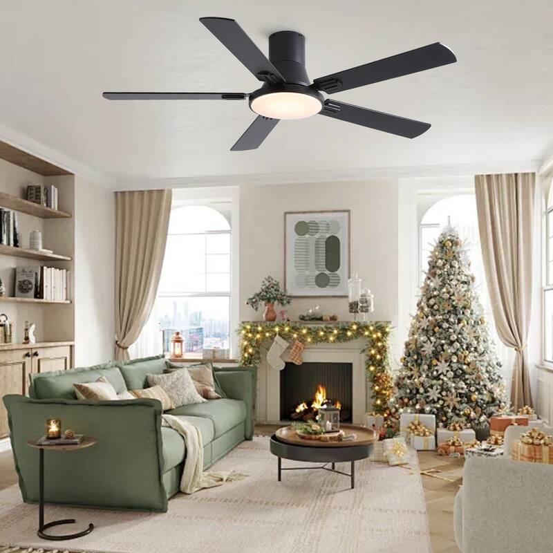 YUHAO AeroLite 48 in. Indoor White Low Profile Standard Ceiling Fan with Bright White Integrated LED Light Kit, Remote Included