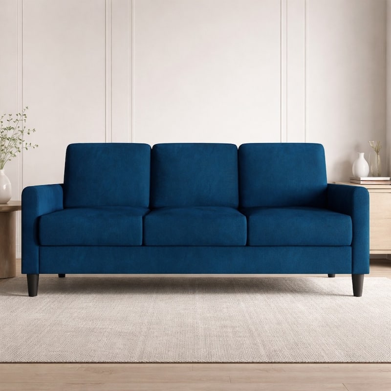 Clayfell Goliad Velvet Arm Sofa with Pocket Spring, Soft Cushions, Clean Lines Design - Blue