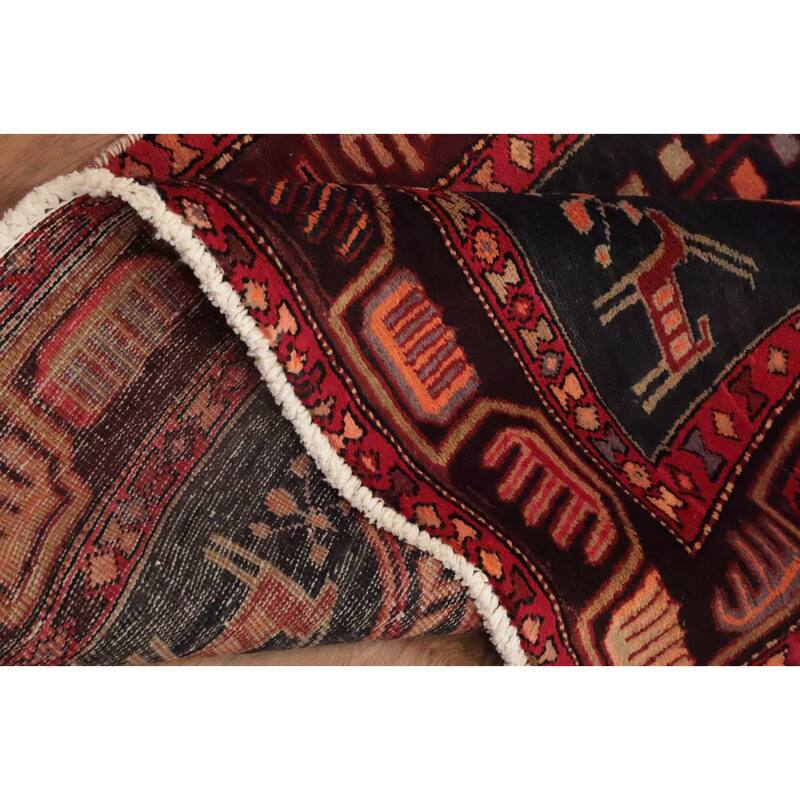 Hand Knotted Oriental 100% Wool Carpet Traditional Tribal Black Ardebil Runner Rug - 9' 7'' X 3' 5''
