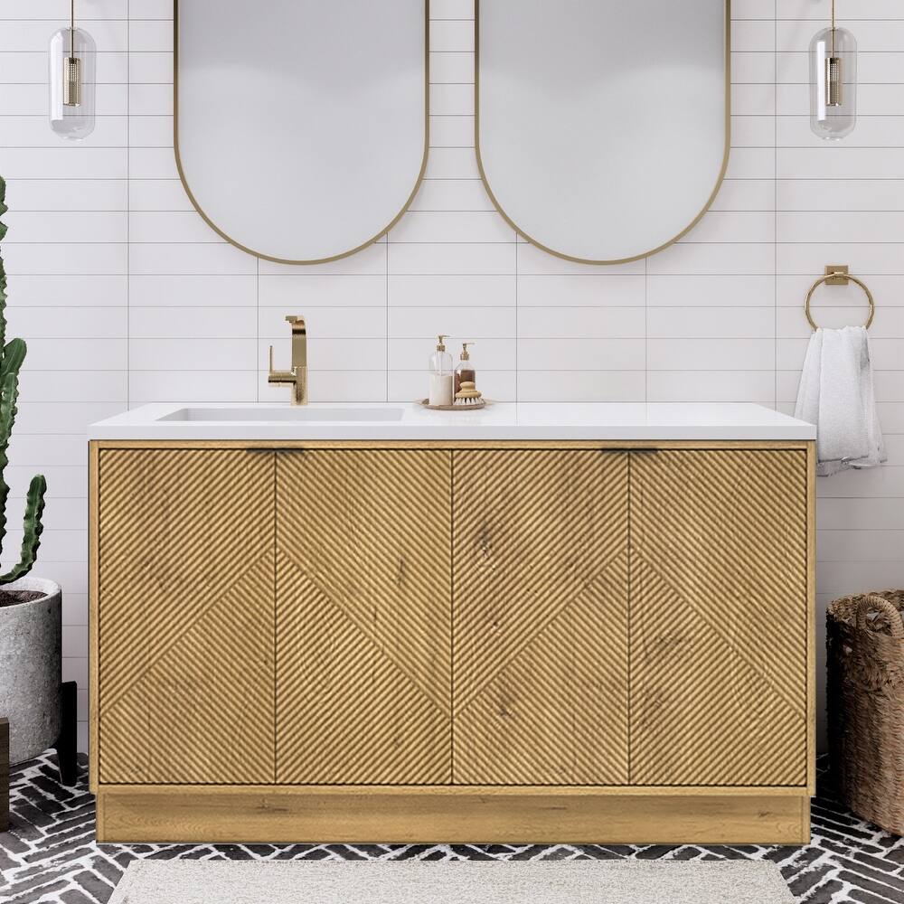 Milano 60" Freestanding Bathroom Vanity with Left White Sink