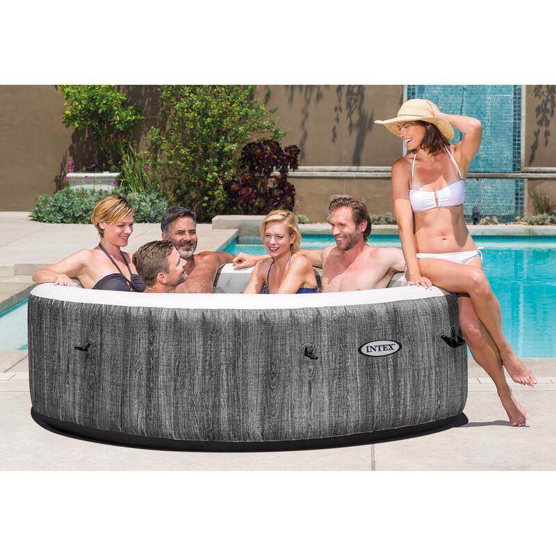 Intex PureSpa Plus Greywood Inflatable Hot Tub Spa with Multi-Colored LED Lights - 126