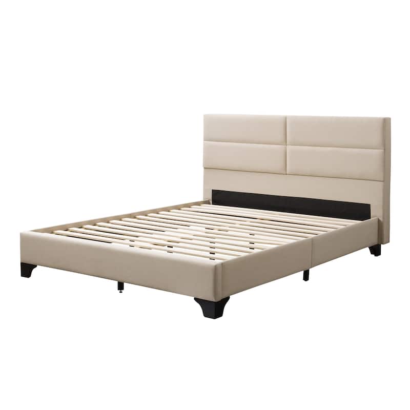 Bellevue Queen Rectangle Panel Upholstered Bed - Cream