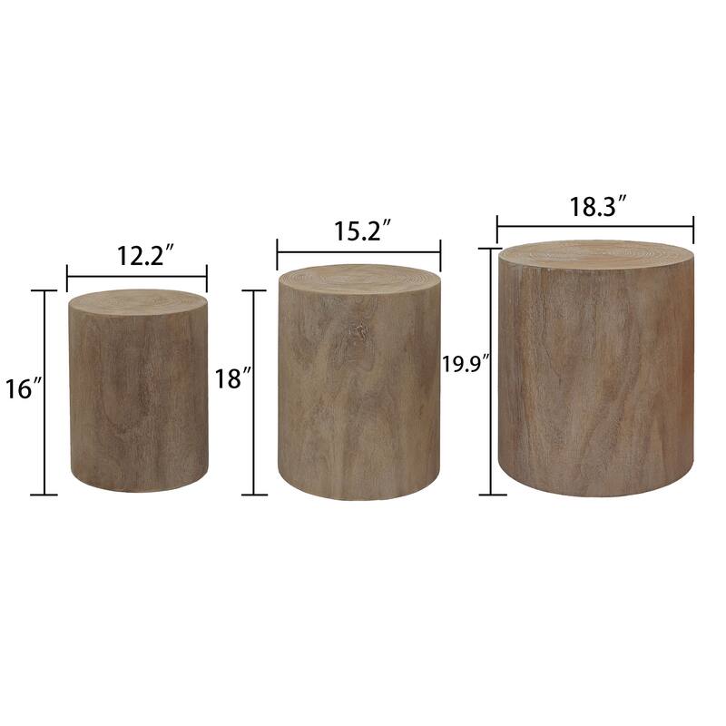 Roomfitters Round Wood Coffee Table Set of 3 with Natural Finish, Nesting Accent & Side Tables, Tree-Stump Design