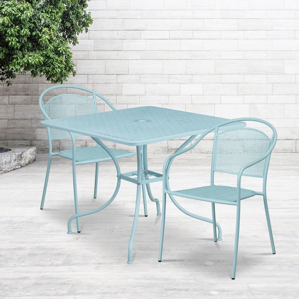 35.5-inch Square Steel 3-piece Patio Table Set with Round Back Chairs