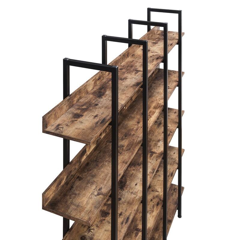 Industrial Style 5-Tier Cross Design Bookcase Home Office Open Bookshelf, Vintage Industrial Style Shelf, MDF Board