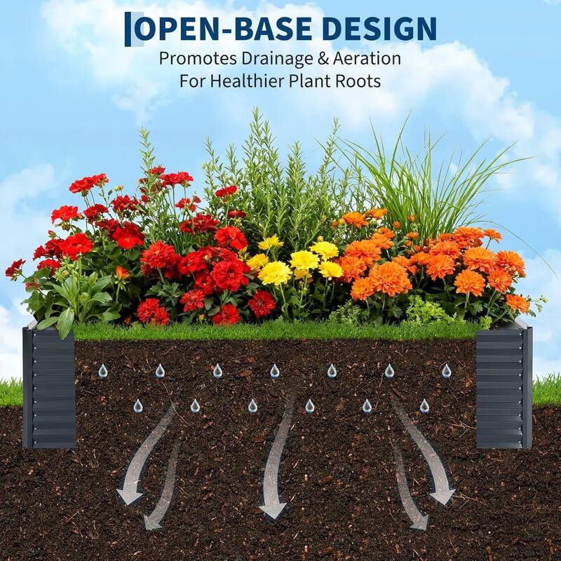 8 x 4 x 2 FT Galvanized Steel Raised Garden Bed Kit with Zipper-Door Greenhouse Cover Gray