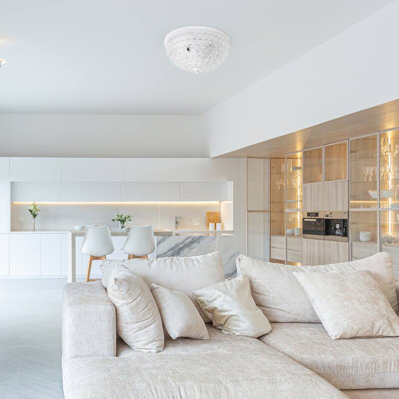 Modern 2-Light Flush Mount Ceiling Light - Crystal Embellished White Fixture - Contemporary Lighting Pack of 2 - 6.5