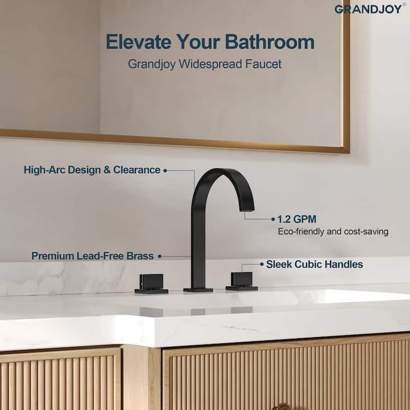 GRANDJOY High Arc Double Handle Bathroom Sink Faucet with Drain