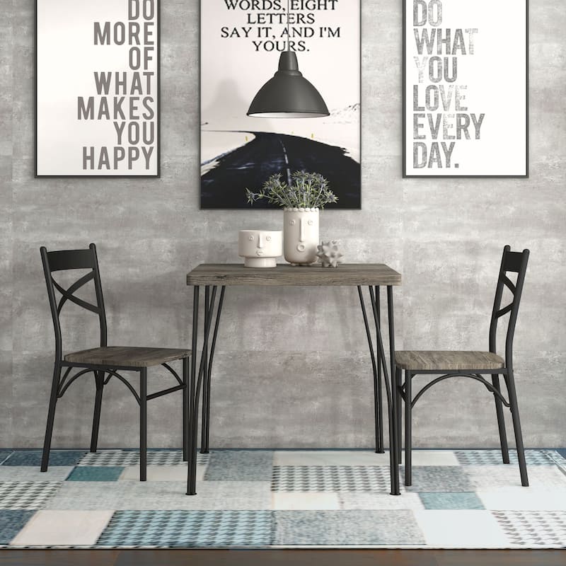 Zath Industrial Metal Compact 3-Piece Square Dining Table Set by Furniture of America