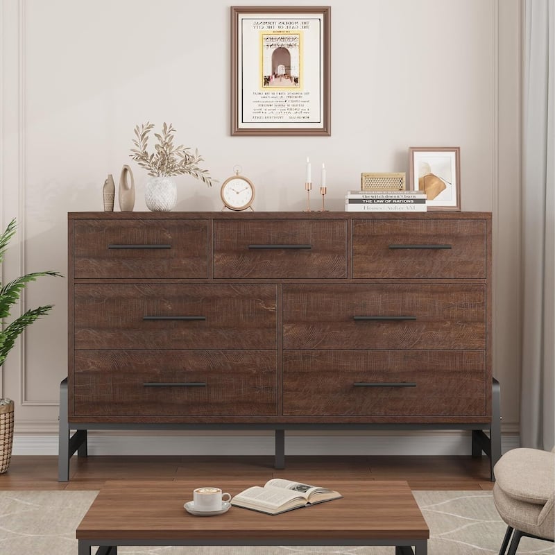 7 Drawer Freestanding Dresser Storage Chest TV Stand for Living Room, Bedroom - Brown