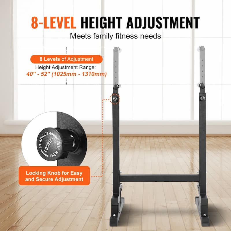 Black Steel Adjustable Dip Bar 500 lbs Home Gym Workout Station - 29.5" x 28" x 51.6"