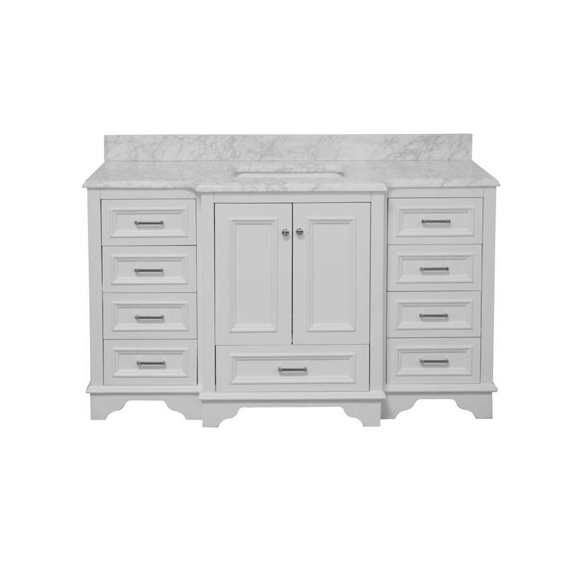 KitchenBathCollection Nantucket 60" Single Bathroom Vanity with Carrara Marble Top
