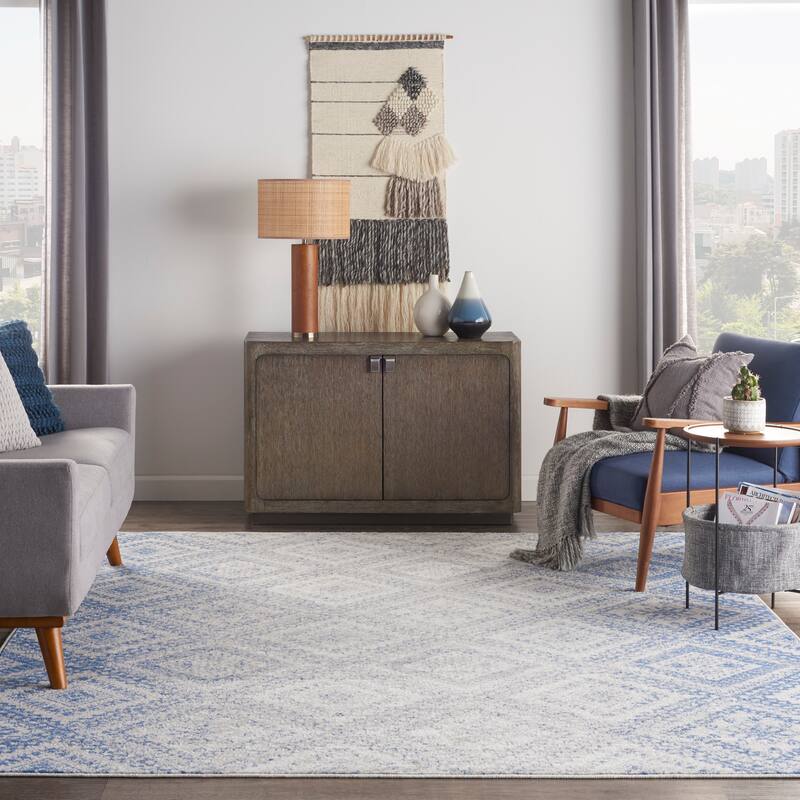 Nourison Whimsicle Boho Distressed Tribal Ivory Blue Area Rug