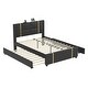 preview thumbnail 14 of 16, Queen Size Upholstered Bed w/ Trundle Bed & 2 Drawers,Modern Platform Bed w/ Gold Decoration, Night Light & USB Charger, Beige