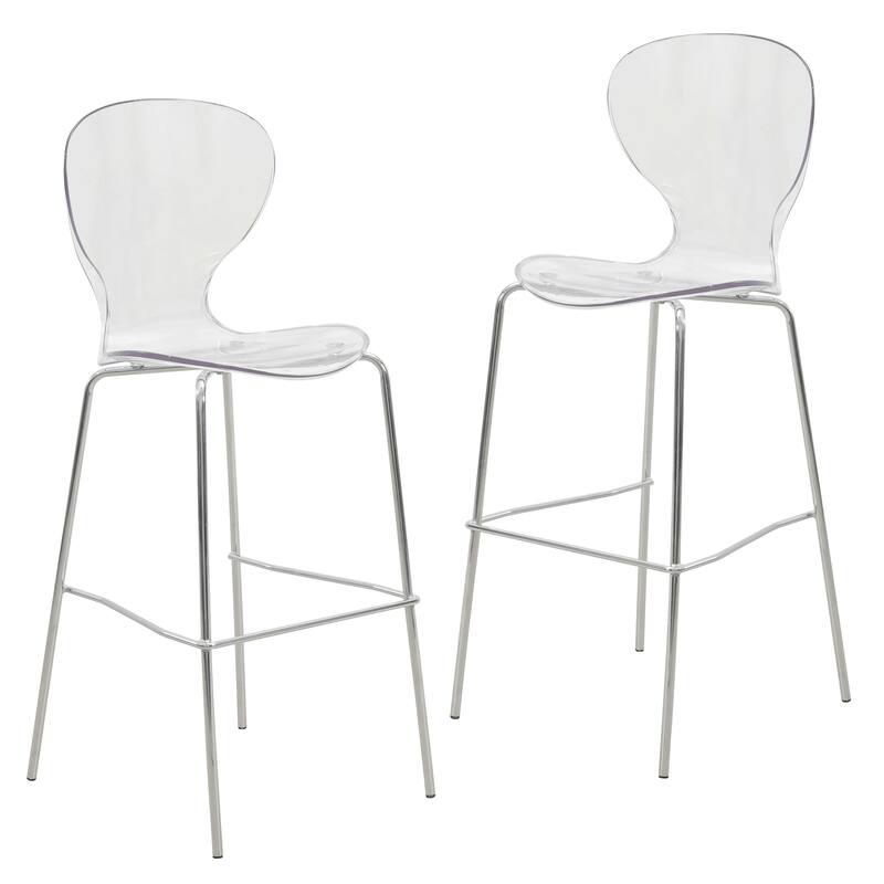 Acrylic Barstool with Steel Frame in Chrome Finish Oyster Series Set of 2 - Clear