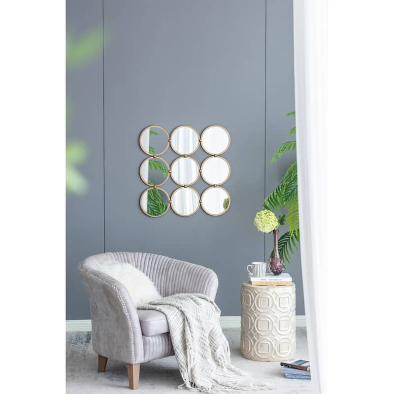 Circles Metal Framed Square Wall Mirror - 27.25" - Gold