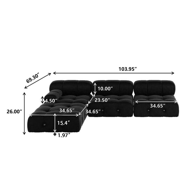 104" Convertible Modular Sectional Sofa, L-Shaped Minimalist Velvet Sofas Couches with Chaise Ottomans
