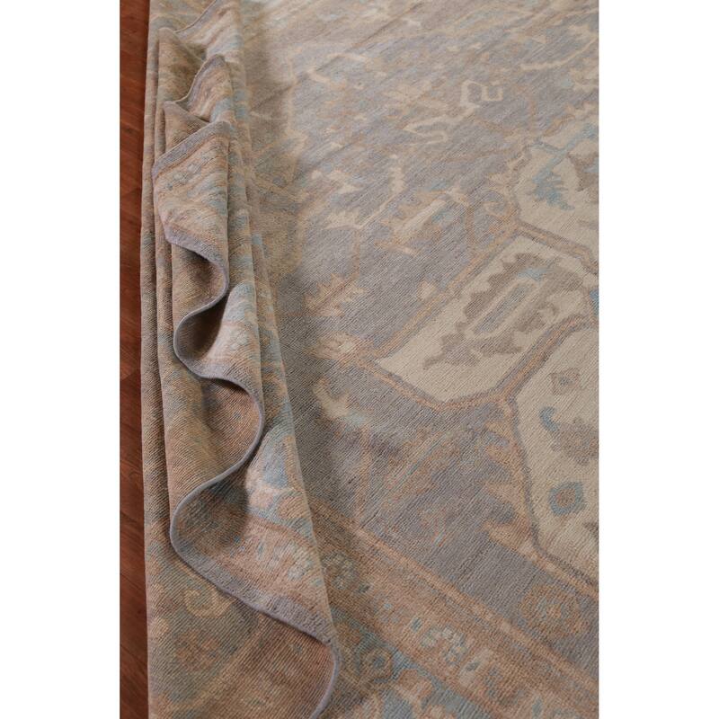 Hand Knotted Oriental 100% Wool Carpet Transitional Medallion Navy Blue & Blues Oushak Area Rug - 14' 8'' X 12' 0''