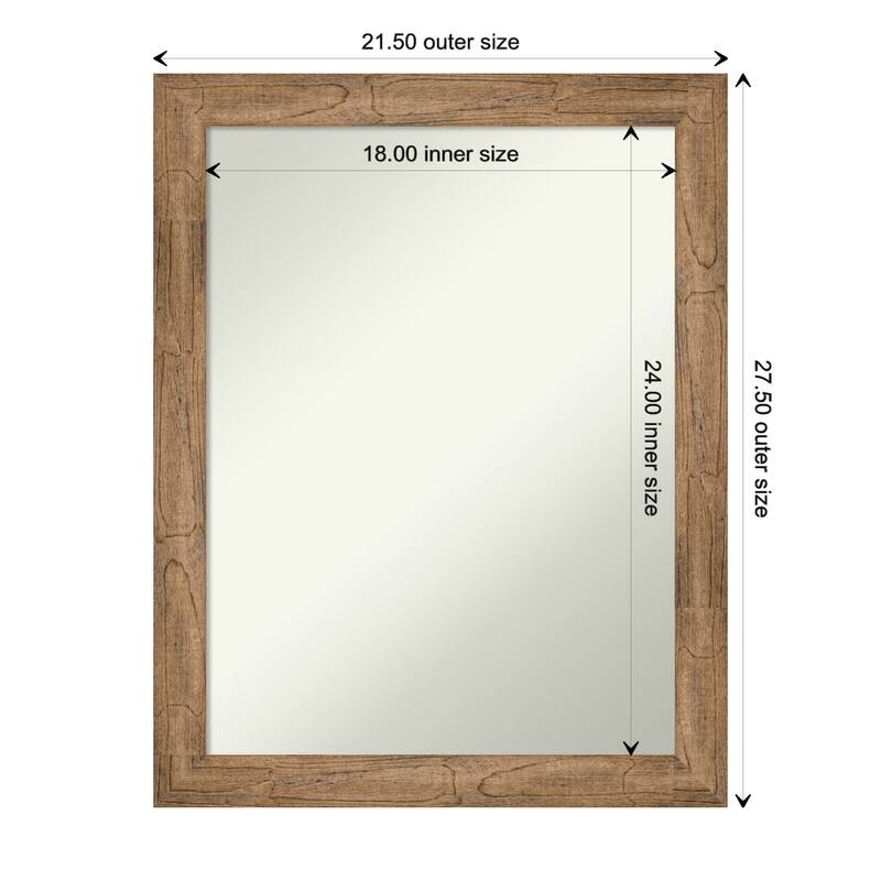 Non-Beveled Wood Bathroom Wall Mirror - Owl Brown Narrow Frame - 22 x 28 in - Owl Brown Narrow