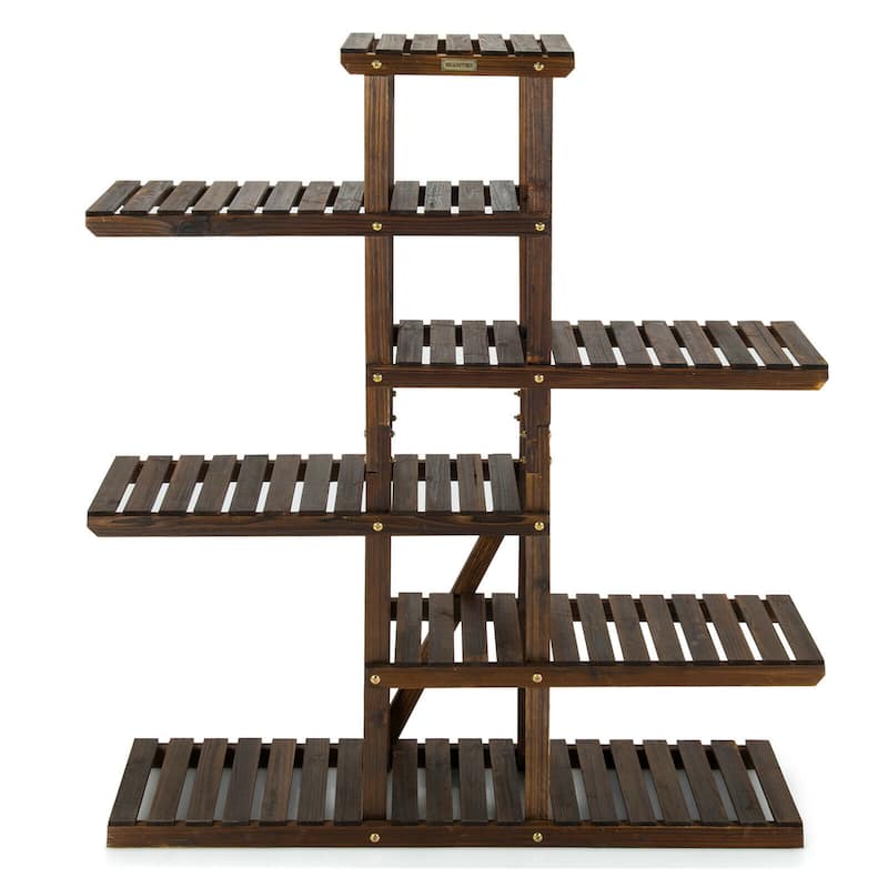 Gymax Wood Plant Stand 6 Tier Vertical Shelf Flower Display Rack - 40'' x 10'' x 48''