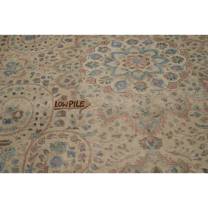 Hand Knotted Oriental 100% Wool Carpet Traditional Floral Beige & Ivories Tabriz Area Rug - 12' 10'' X 10' 2''