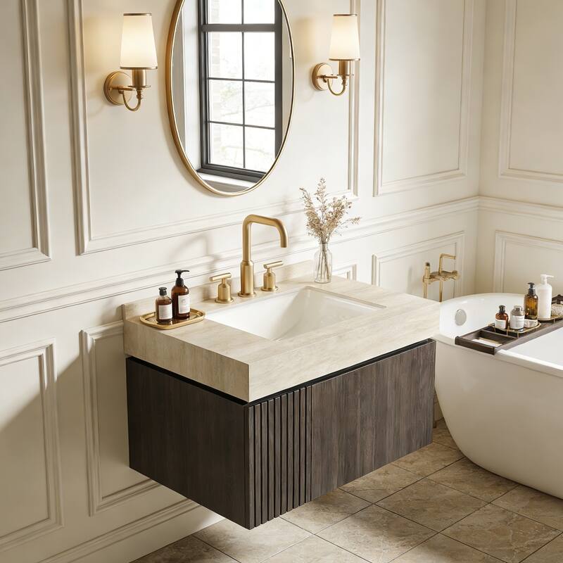 Mondern Floating Bathroom Vanity with 3 Pre-drilled Faucet Holes