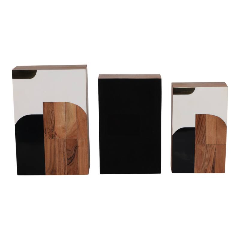 Sagebrook Home Modern Decorative Storage Boxes - Set of 3 Resin, Wood & Fabric Stylish Organizers