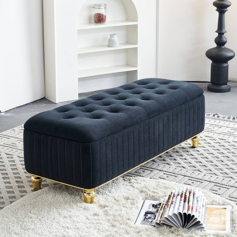 Storage Bench Ottoman Bench with Safety Hinge, Black Footstool End of Bed Bench Vanity Bench Lounge Bench