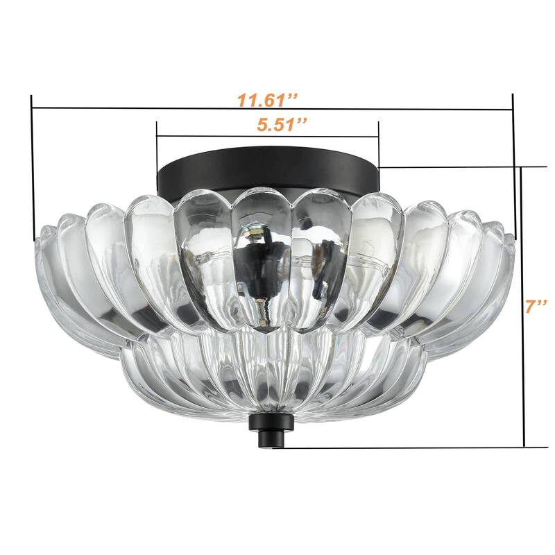 Roscana Modern Black Metal with Scalloped Glass Shade Semi Flush Mount 3-Lights