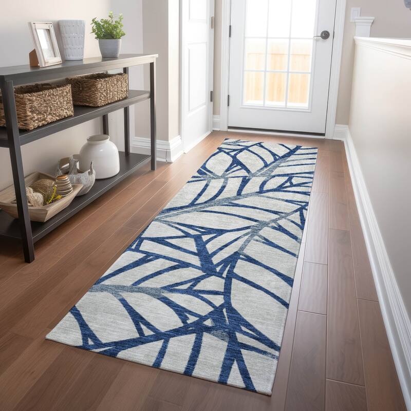 Premium Washable Super Soft Modern Palm Mayfield Rug - Navy - 2' 3" x 7' 6" - Runner
