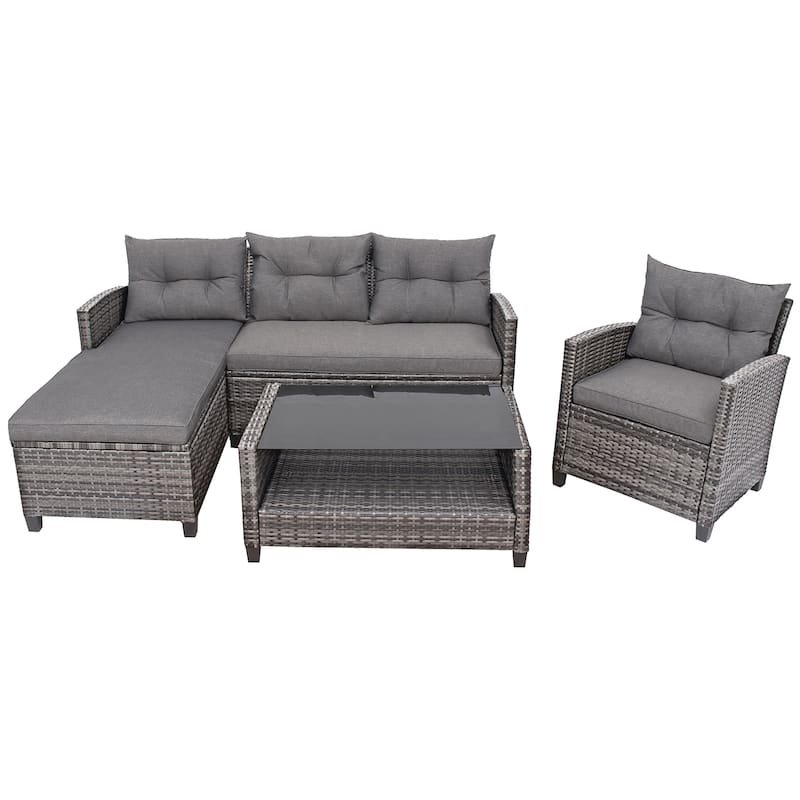 Costway 4PCS Patio Rattan Furniture Set Sofa Ottoman Cushion Garden - See Details