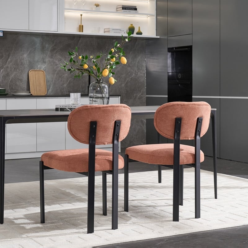 2Pcs Modern Dining Room Chairs Mid-Century Upholstered with Metal Legs
